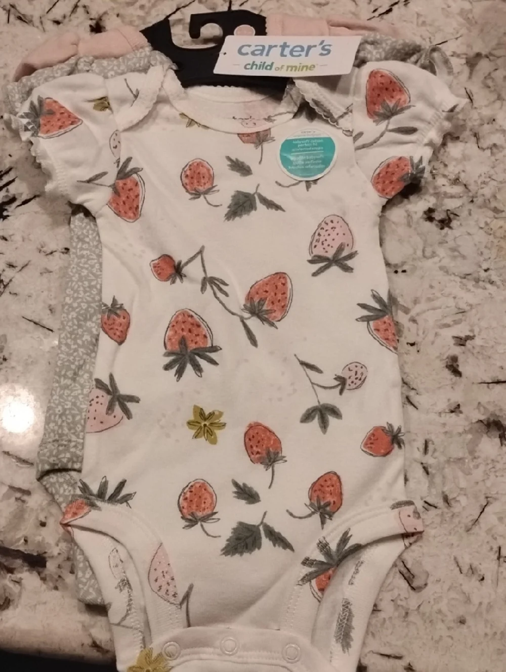 Carter's Soft Pink Strawberry Print One-Piece Bodysuits 0-3mo